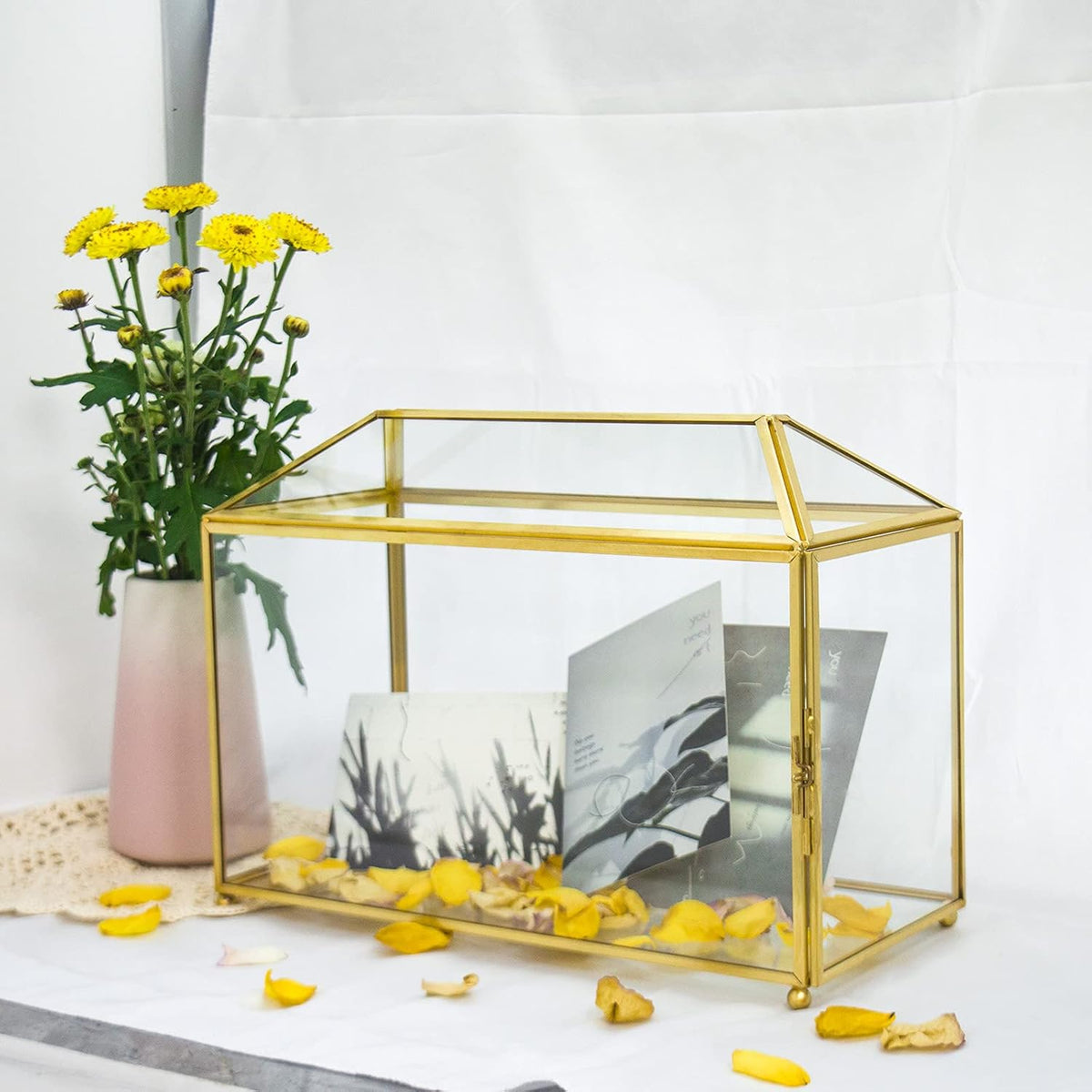 Large Vintage Rectangle Glass Card Box with Lid C363443