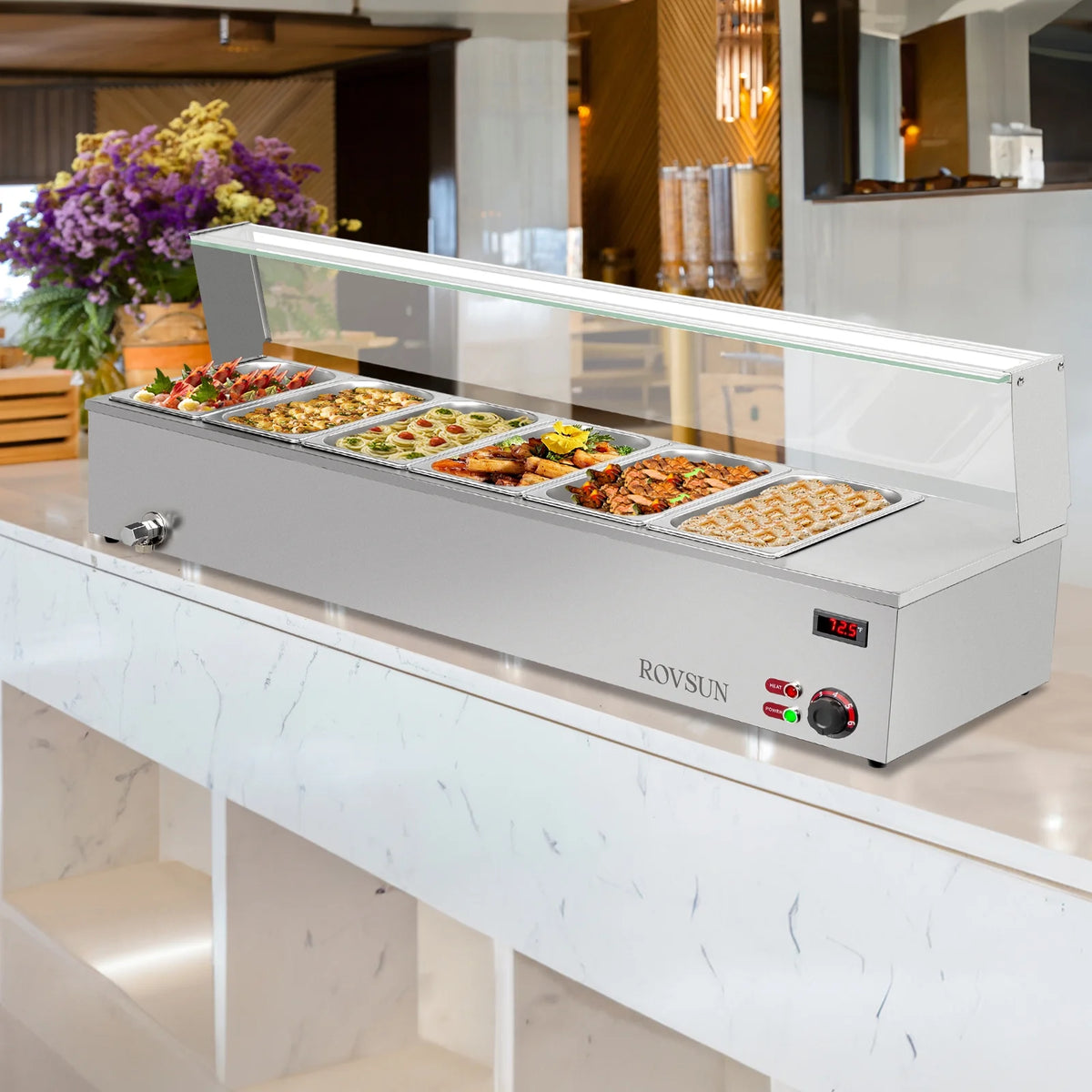 48QT 1500W Electric Commercial Food Warmer Stainless Steel Steam Table D4098