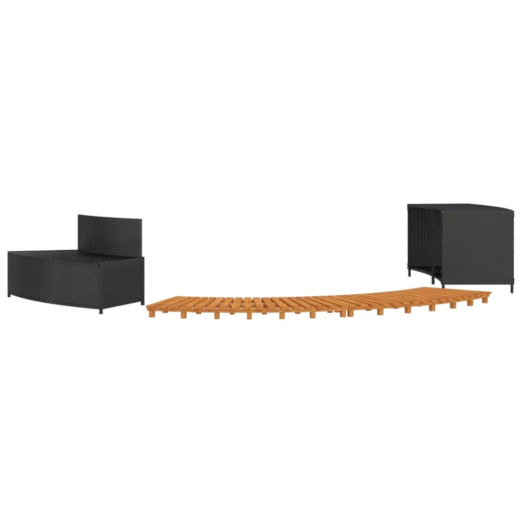 Black Poly Rattan and Solid Wood Acacia Spa Surround W55664