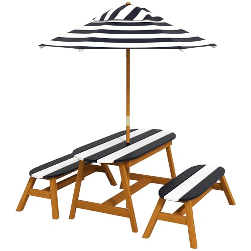 Wooden Kids Table and Benches Set with Umbrella P87219