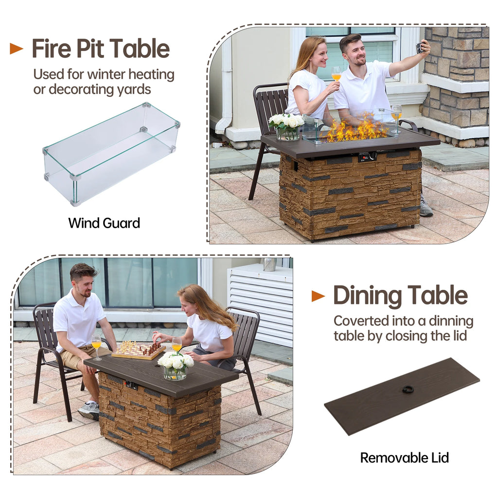 43 Rectangular Propane Fire Pit Table with Lid N208