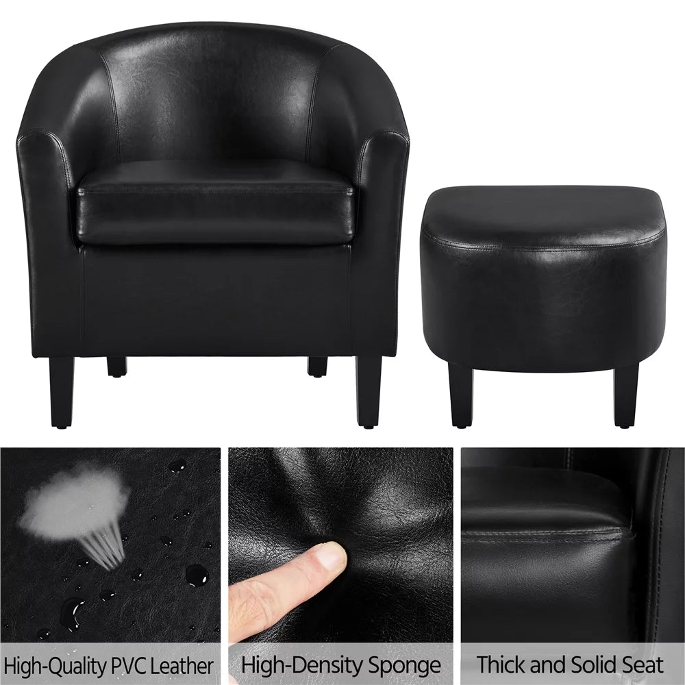 Black Faux Leather Accent Chair and Ottoman Set N81822