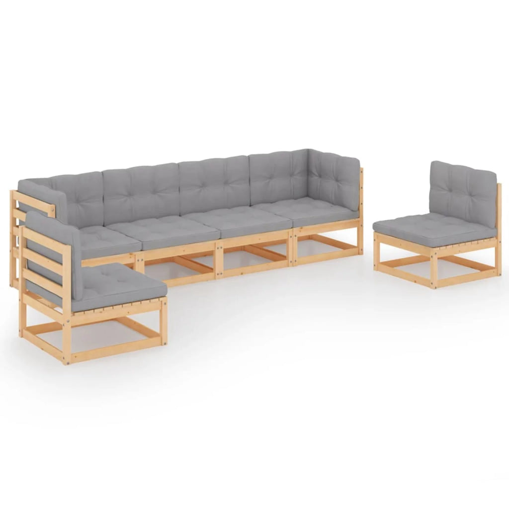 6 Piece Wooden Patio Lounge Set with Gray Cushion Y1272