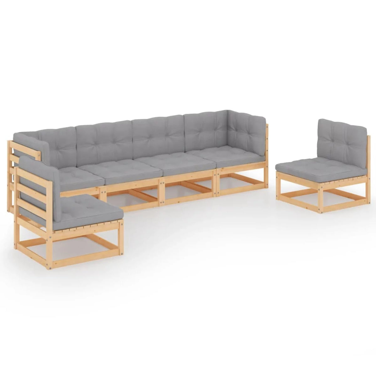 6 Piece Wooden Patio Lounge Set with Gray Cushion Y1272