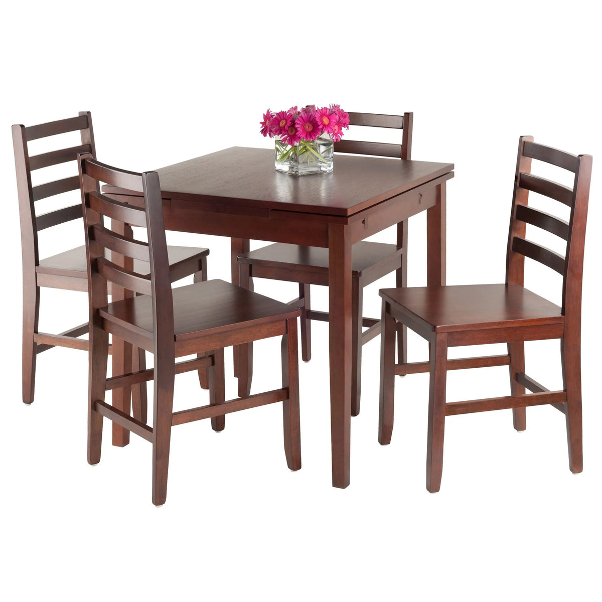5 Pc Extendable Table & 4 Ladder Back Chairs Walnut Finish X688