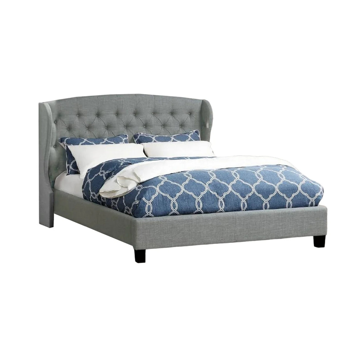 Full Bed Upholstered Tufted Wingback Headboard Soft Gray Polyester R6405