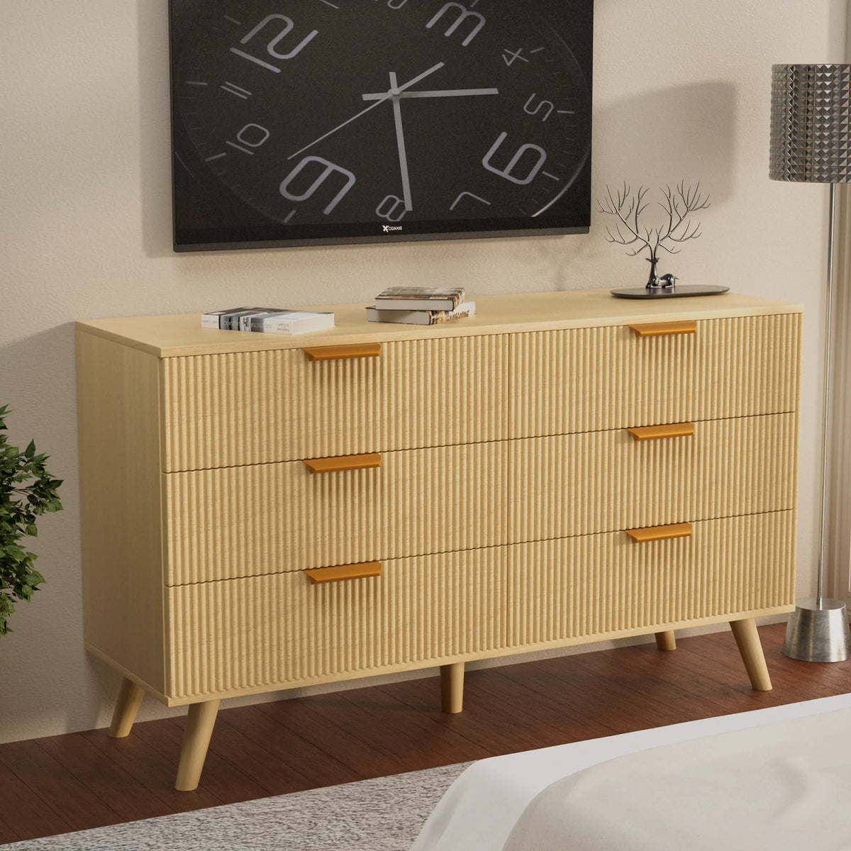 6 Drawer Natural Wood Flute Dresser H362