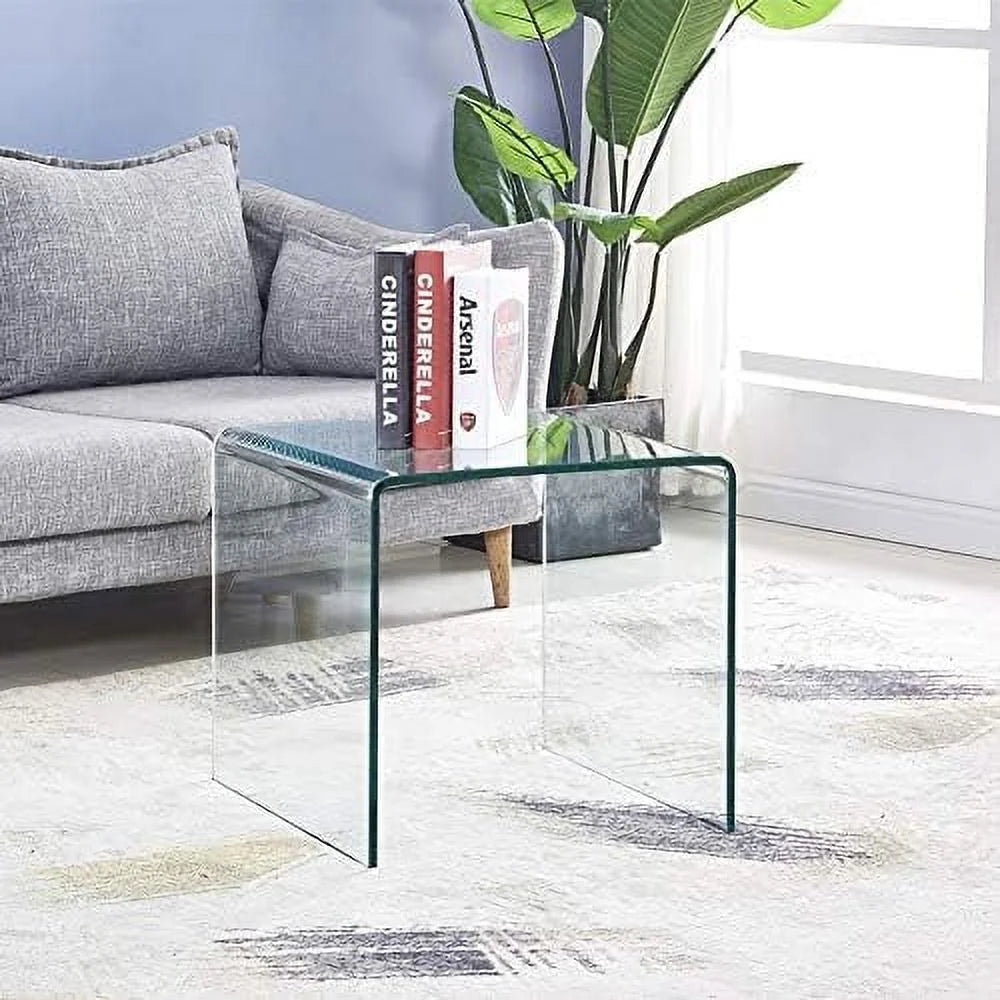 Transparent Glass Coffee Table Rectangle Clear Modern with Rounded Edges L277