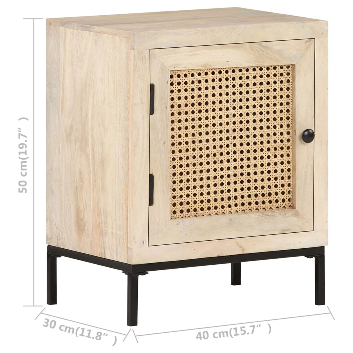 Solid Mango Wood and Natural Cane Bedside Cabinet I9427