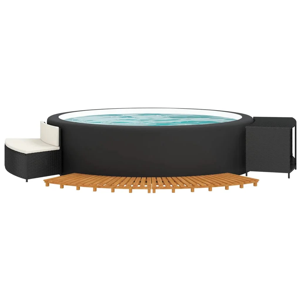 Black Poly Rattan and Solid Wood Acacia Spa Surround W55664