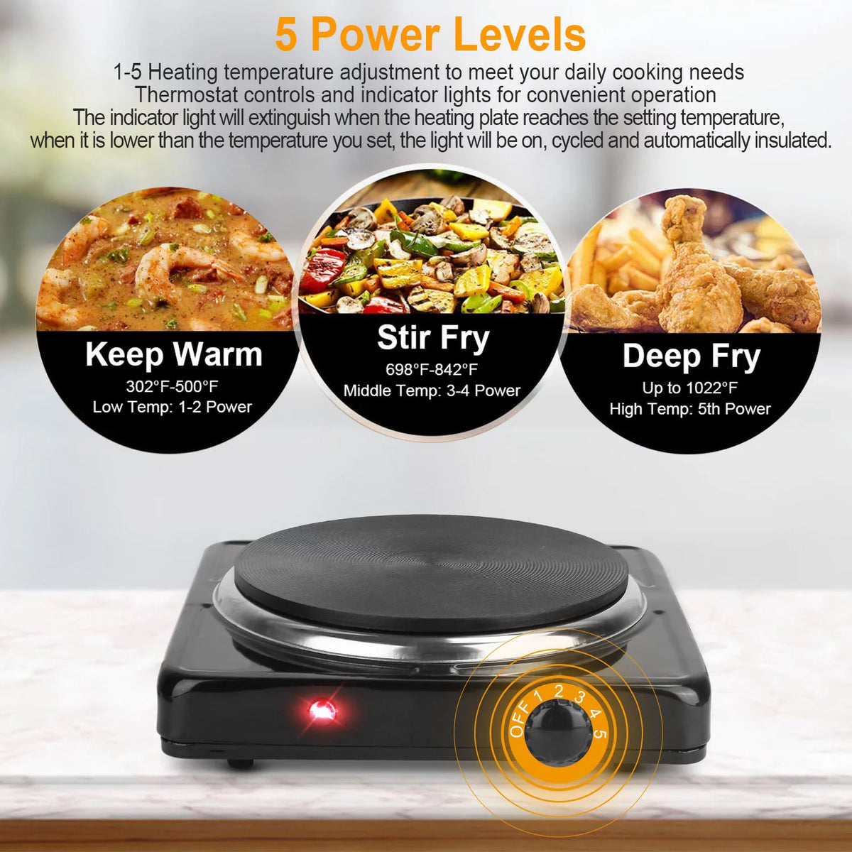 1500W Single Burner Electric Cooktop with Cast Iron Hot Plate S366935