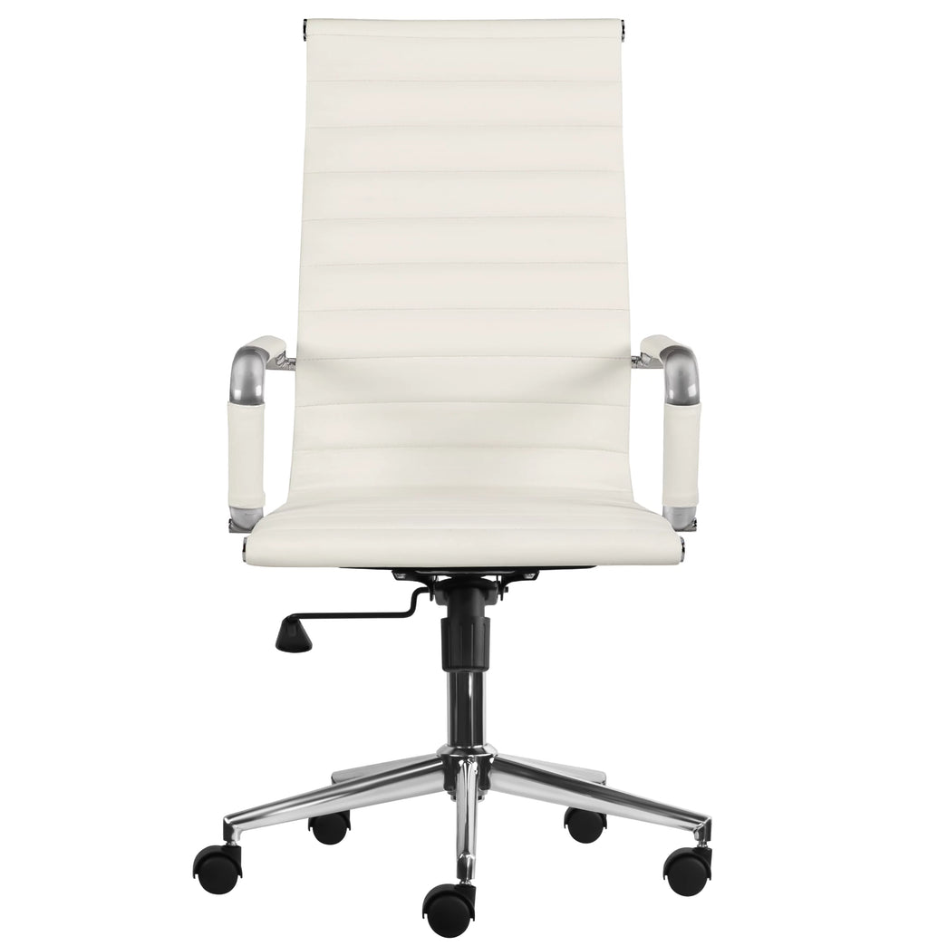 White Mid Century Modern High Back Ribbed PU Leather Ergonomic Office Chair H3536