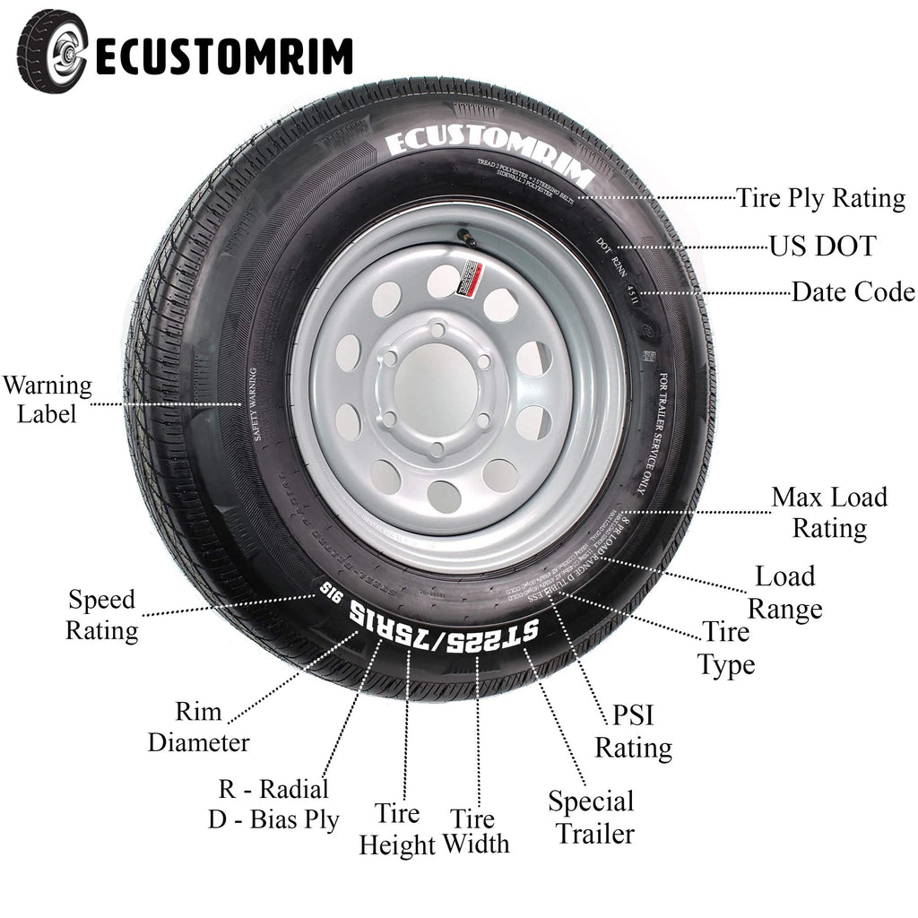 Two Trailer Tires Rims ST185/80D13 5 Lug Galvanized Spoke Wheel G16181