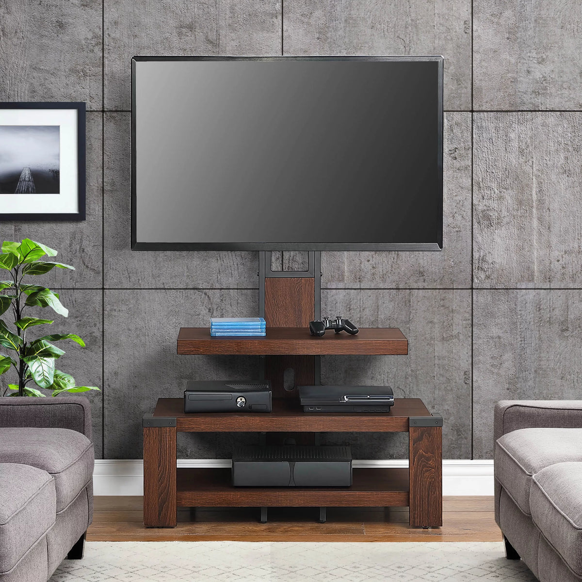 3-Shelf Television Stand with Floater Mount for TVs up to 55", Cherry D24155