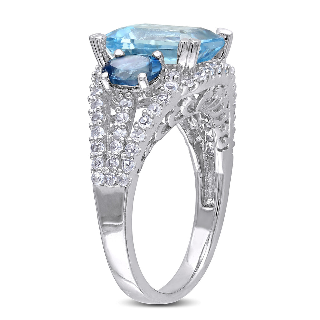 Oval & Octagon-Cut Sky & London Blue Topaz and Created White Sapphire Sterling Silver 3-Stone Ring G9740