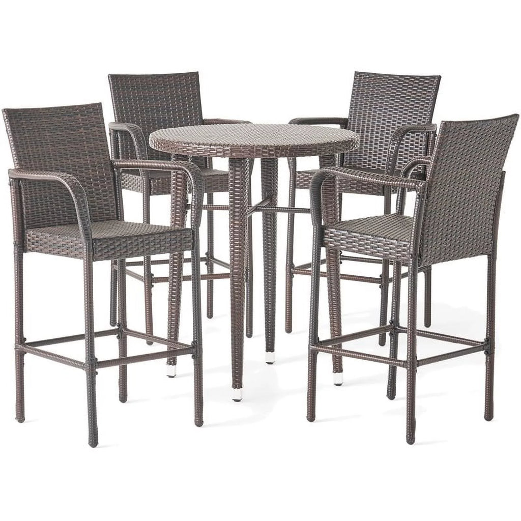 5 Pc Multi Brown Wicker Round Bar Table Set S8361