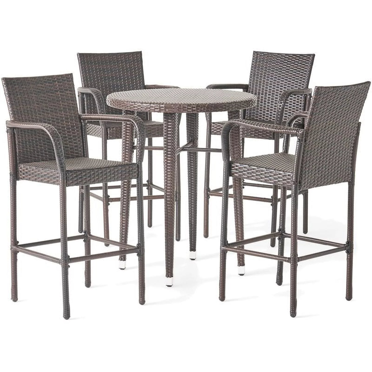 5 Pc Multi Brown Wicker Round Bar Table Set S8361