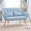 Blue Linen Fabric 2-Seat Loveseat Sofa with 2 Pillow O351