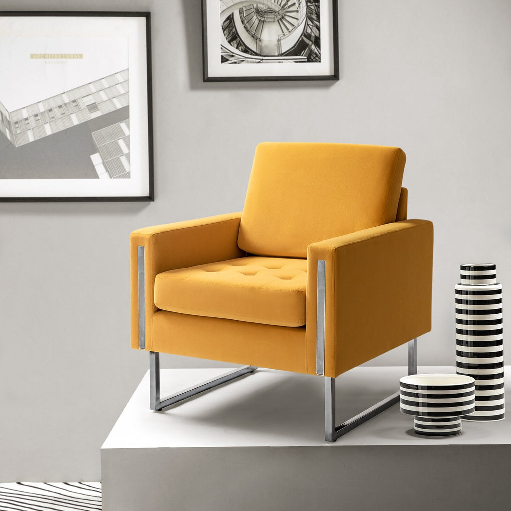 Velvet Club Chair with Metal Legs I644643