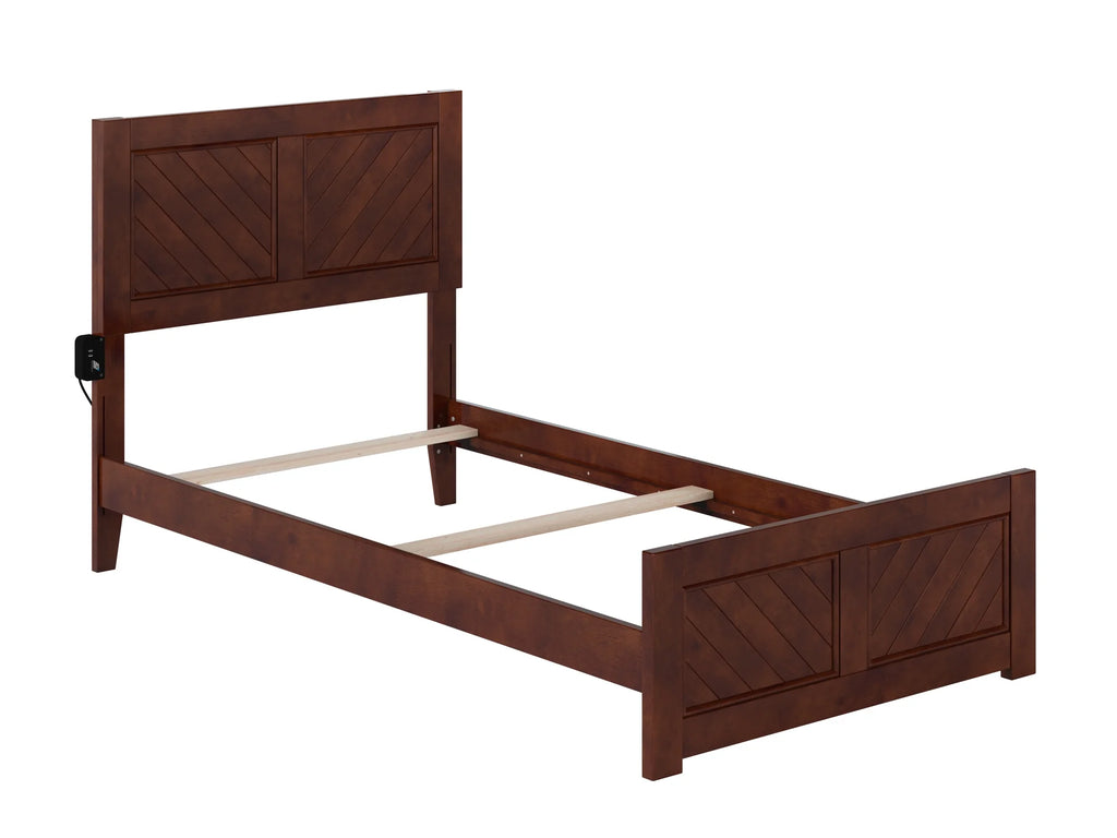 Walnut Solid Wood Twin Bed Frame with Footboard R229707
