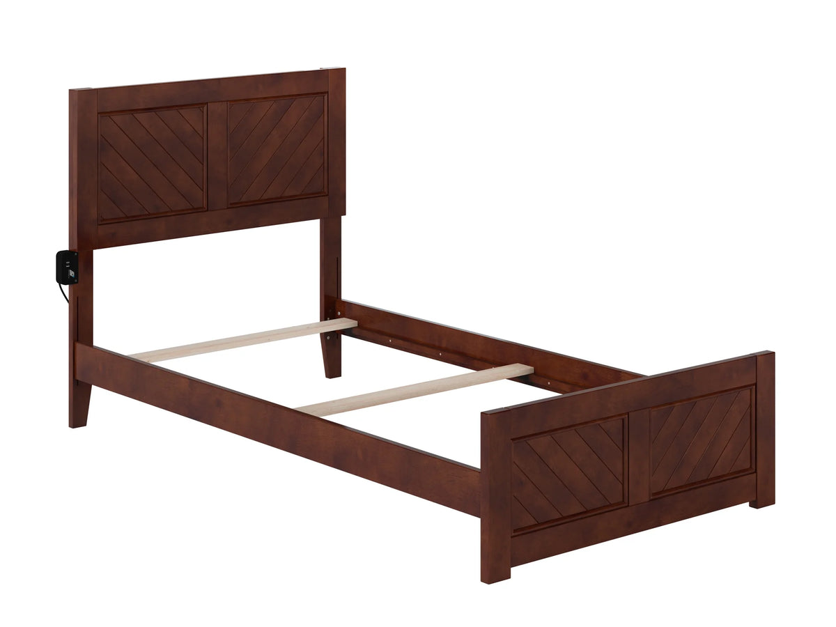 Walnut Solid Wood Twin Bed Frame with Footboard R229707