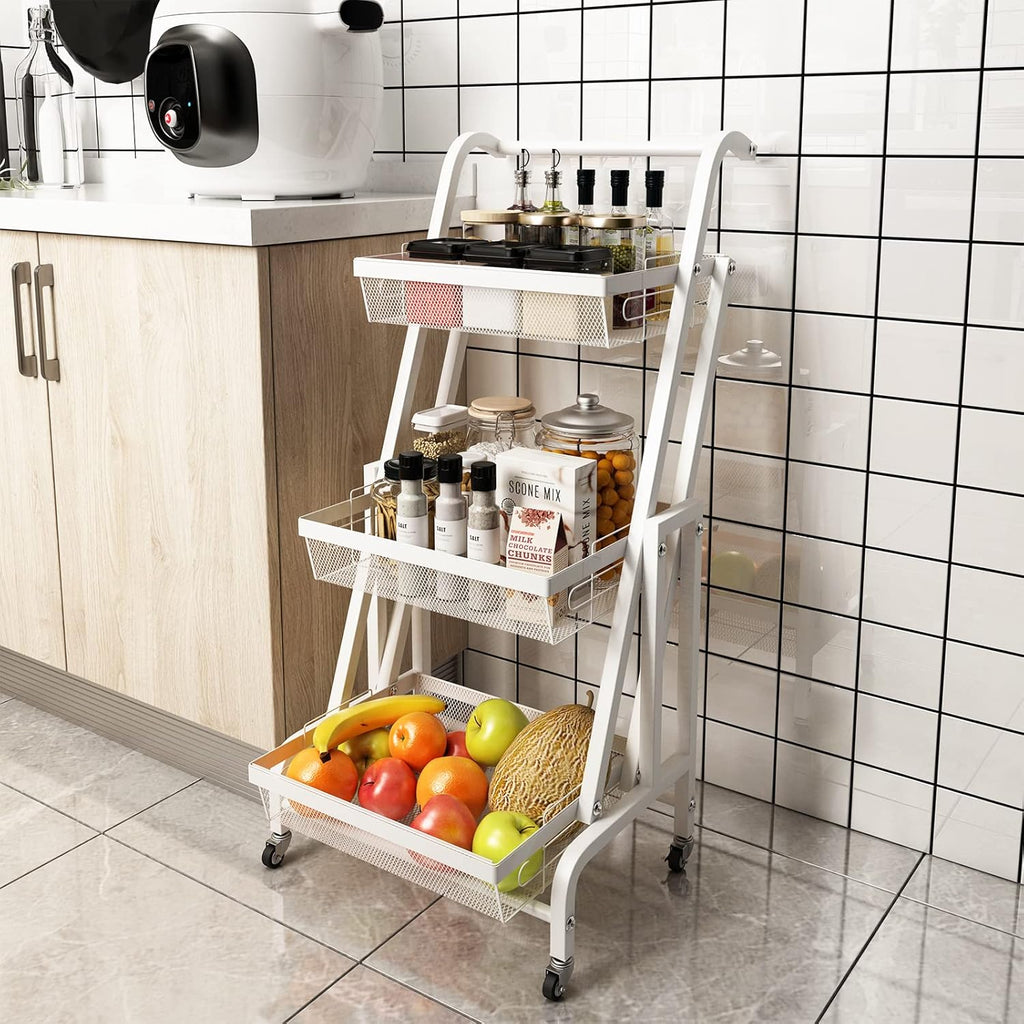 3 Tier Rolling Utility Cart with Wheels, Metal Wire Baskets, Black W29451
