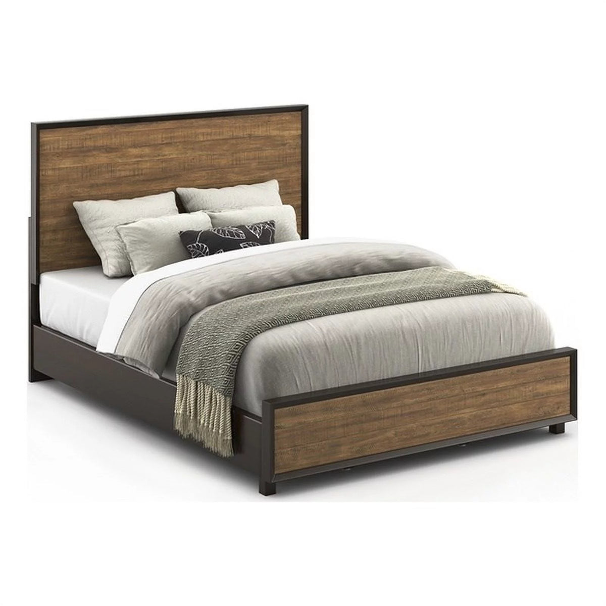 Brown Queen Bed Walnut Acacia Wood N326