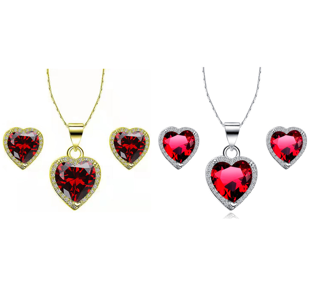 24k Yellow and White Gold 1/2Ct Garnet Necklace Set 18 inch F98905