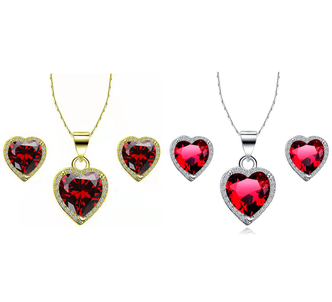 24k Yellow and White Gold 1/2Ct Garnet Necklace Set 18 inch F98905