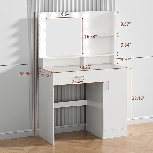 White Vanity Desk with Mirror & Lights V570586