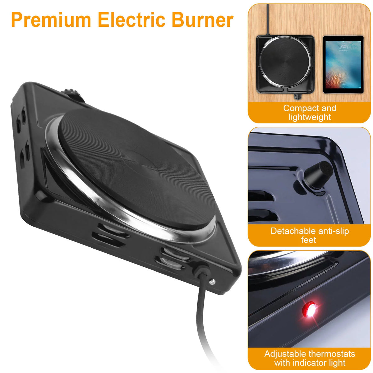1500W Single Burner Electric Cooktop with Cast Iron Hot Plate S366935