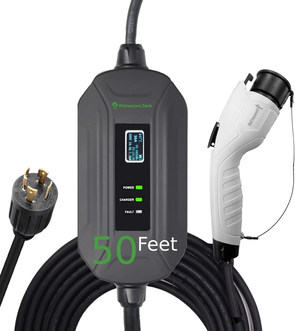 Portable Level 2 Electric Vehicle Charger, 16Amp, 50 Feet R4346