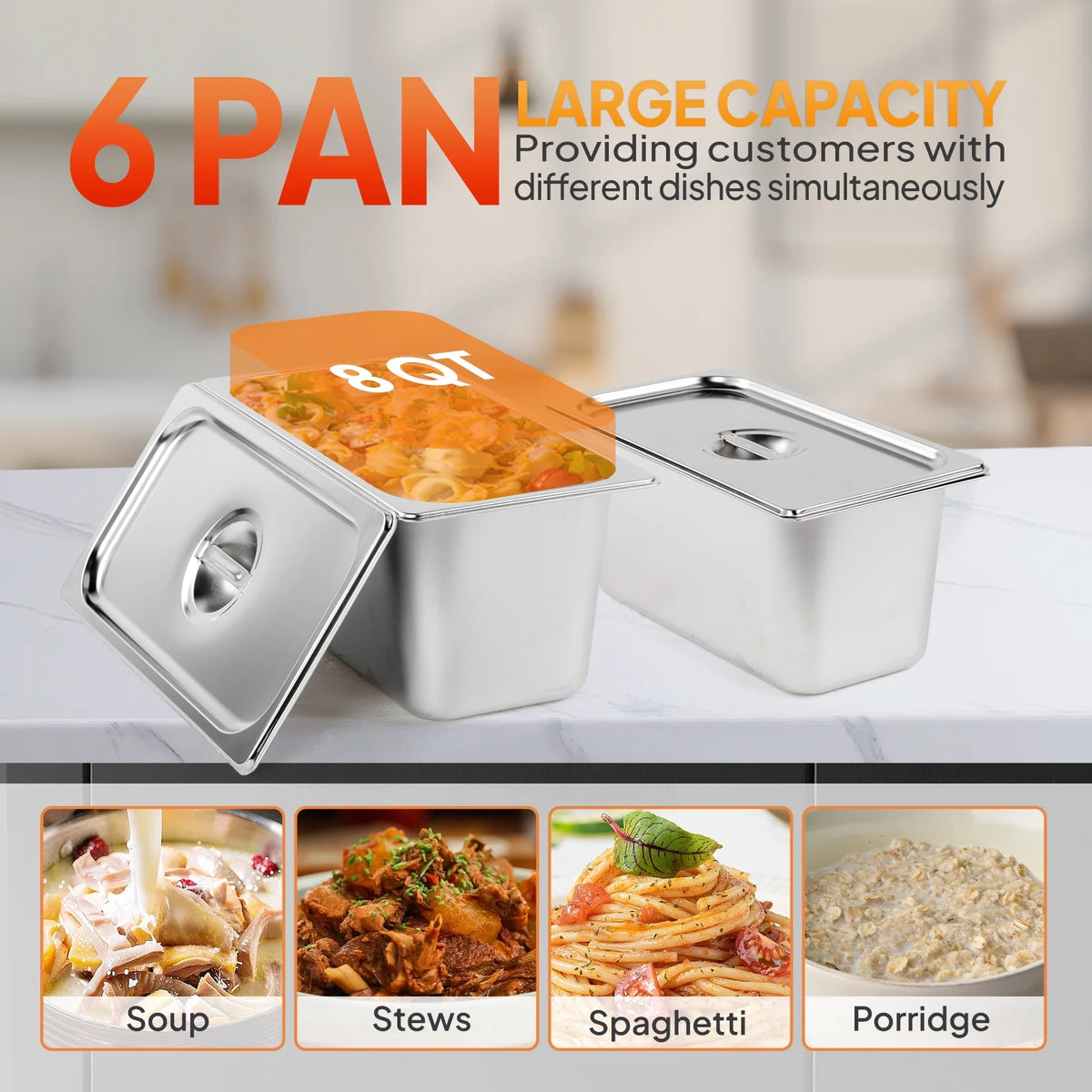 48QT 1500W Electric Commercial Food Warmer Stainless Steel Steam Table D4098