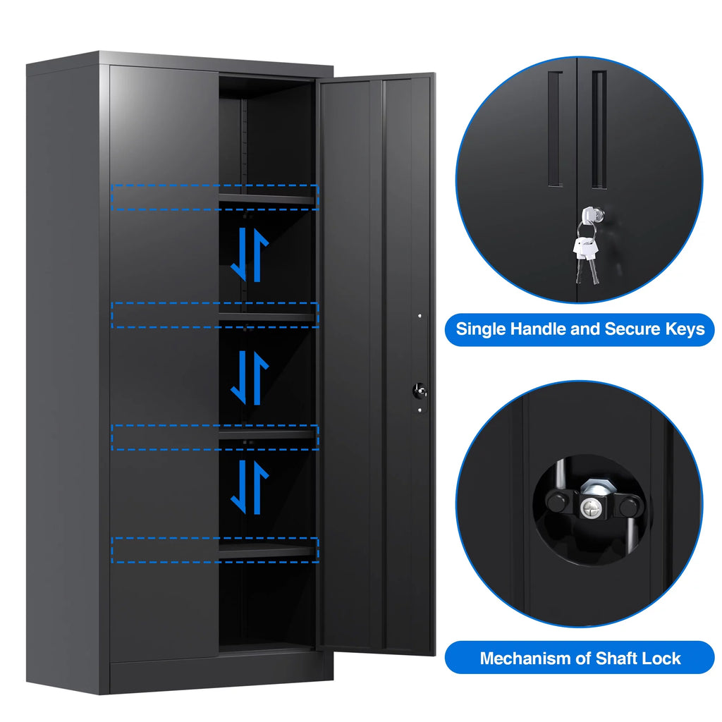 Black Metal Storage Cabinet with Lockable Doors and Shelves Z6116