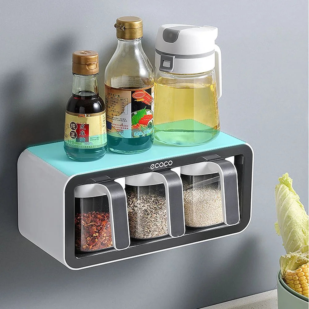 Black Two Cups Wall Mount Spice Container Storage Box C73193