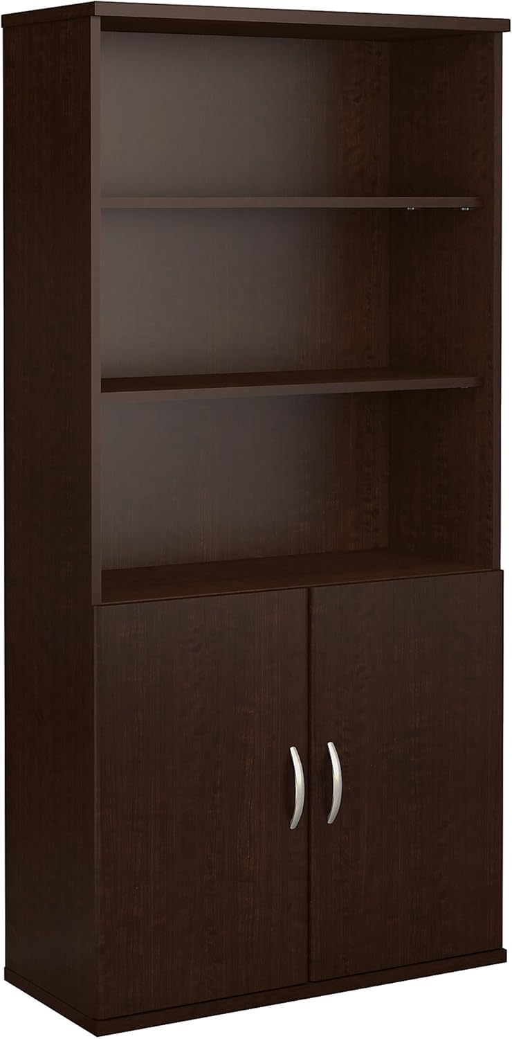 5 Shelf Bookcase with Doors, Mocha Cherry F4566