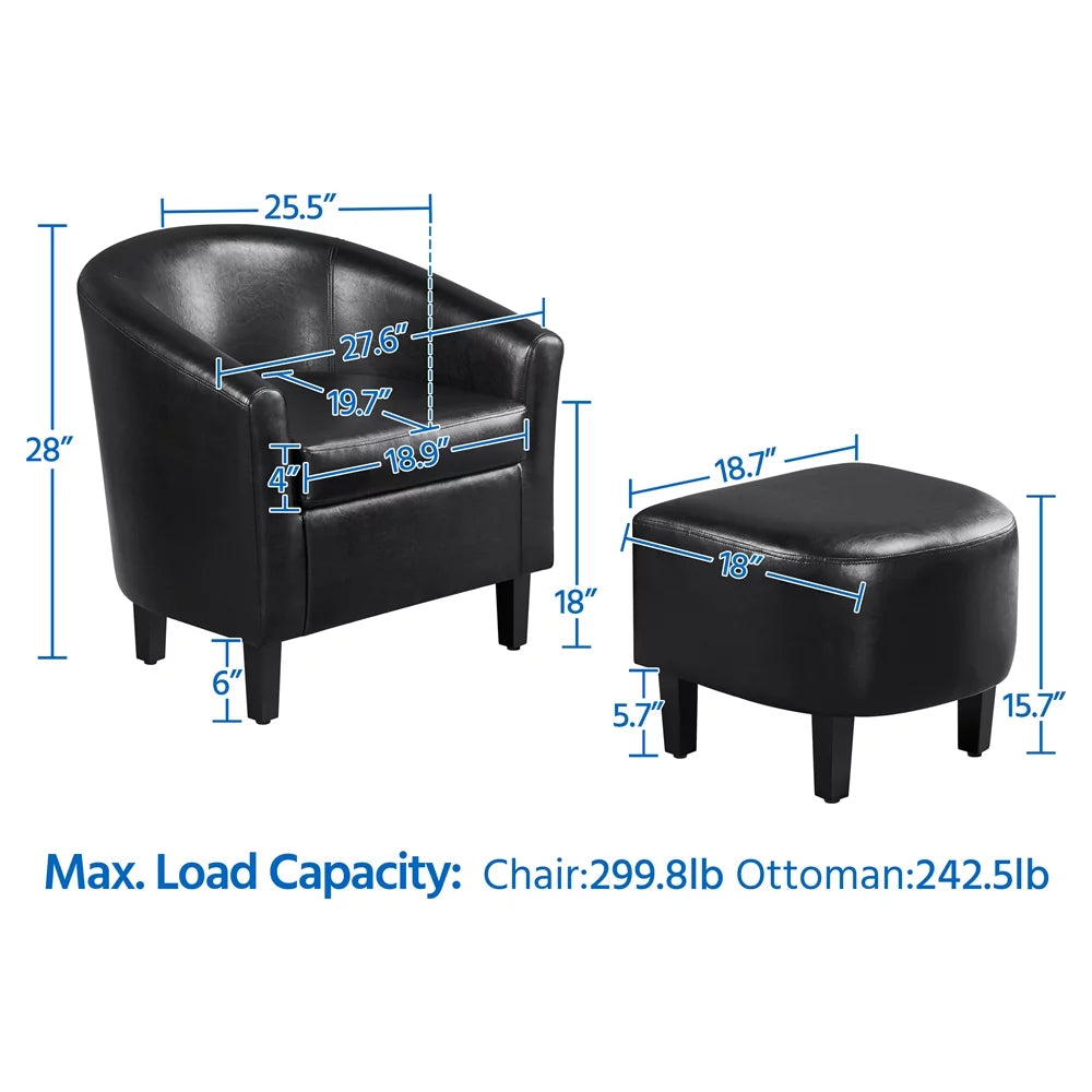 Black Faux Leather Accent Chair and Ottoman Set N81822