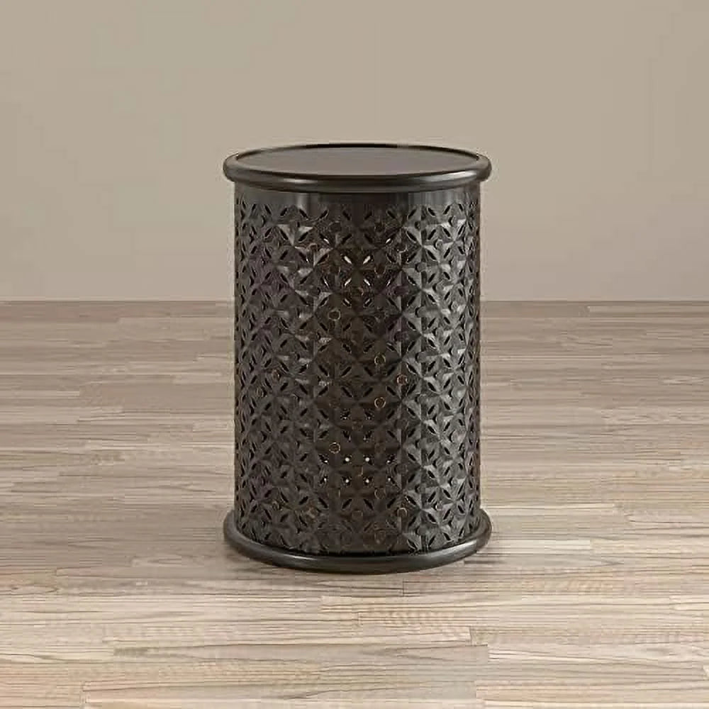 Antique Black Hardwood Drum End Table R533073