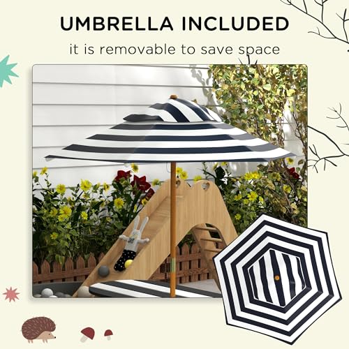 Wooden Kids Table and Benches Set with Umbrella P87219