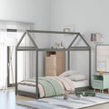 Twin Size Gray Wood House Bed with Roof B669