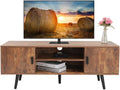 Retro TV Stand with 2 Cabinet & 2 Shelves, Dark Walnut D911091