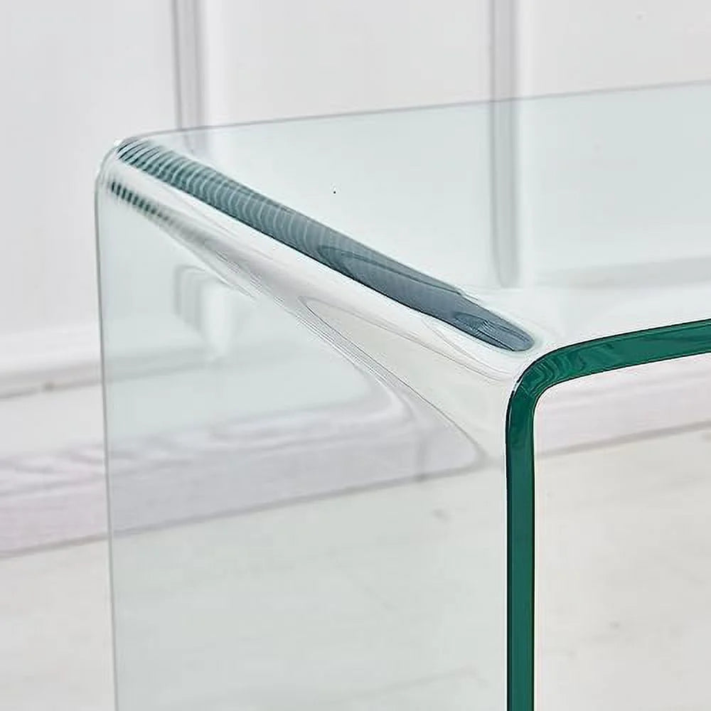 Transparent Glass Coffee Table Rectangle Clear Modern with Rounded Edges L277