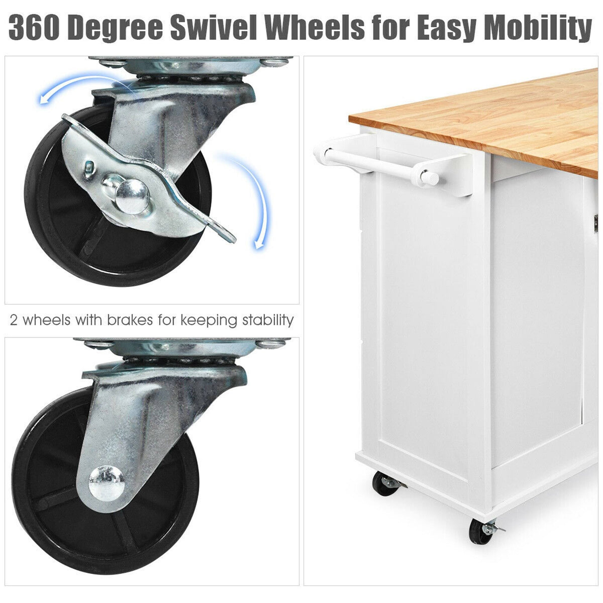 White Drop-Leaf Kitchen Island Trolley Cart Wood Storage Cabinet Q238616