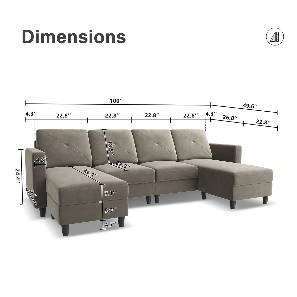 Velvet Sectional Sofa Couch Set with Chaise N458053