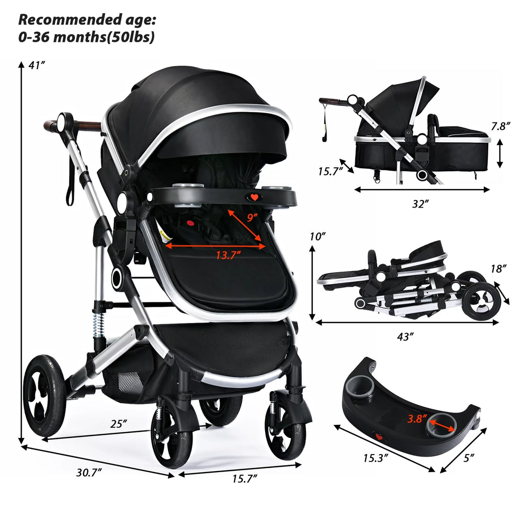 3 in 1 Convertible Newborn Bassinet Stroller U387