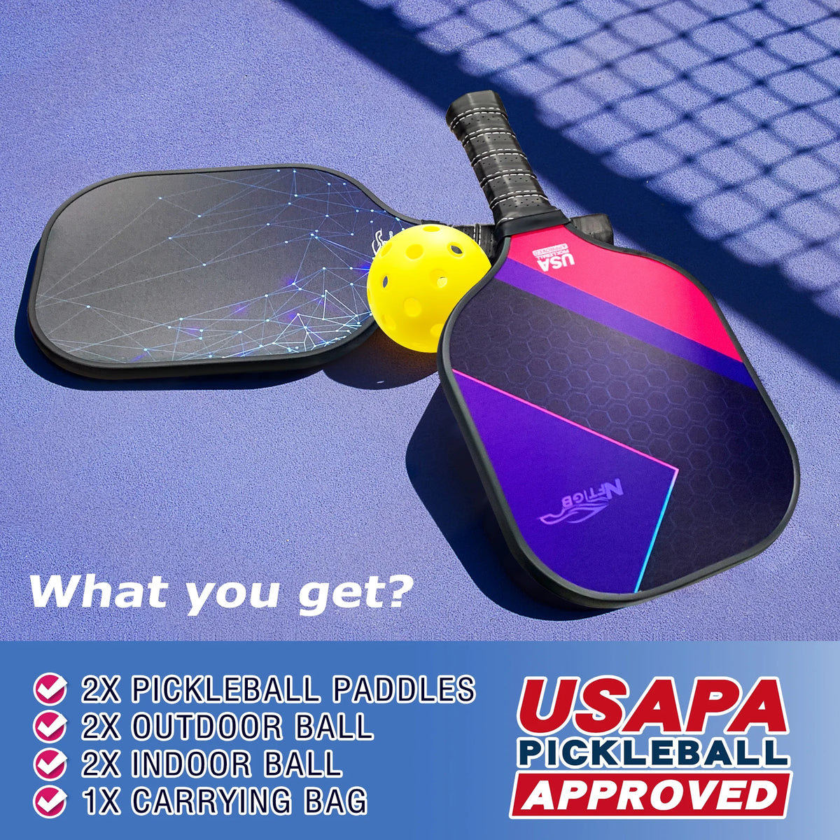 USAPA Approved Fiberglass Pickleball Set of 2 E6421