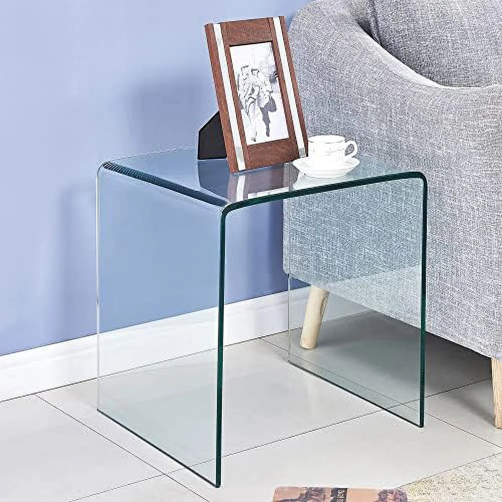 Transparent Glass Coffee Table Rectangle Clear Modern with Rounded Edges L277