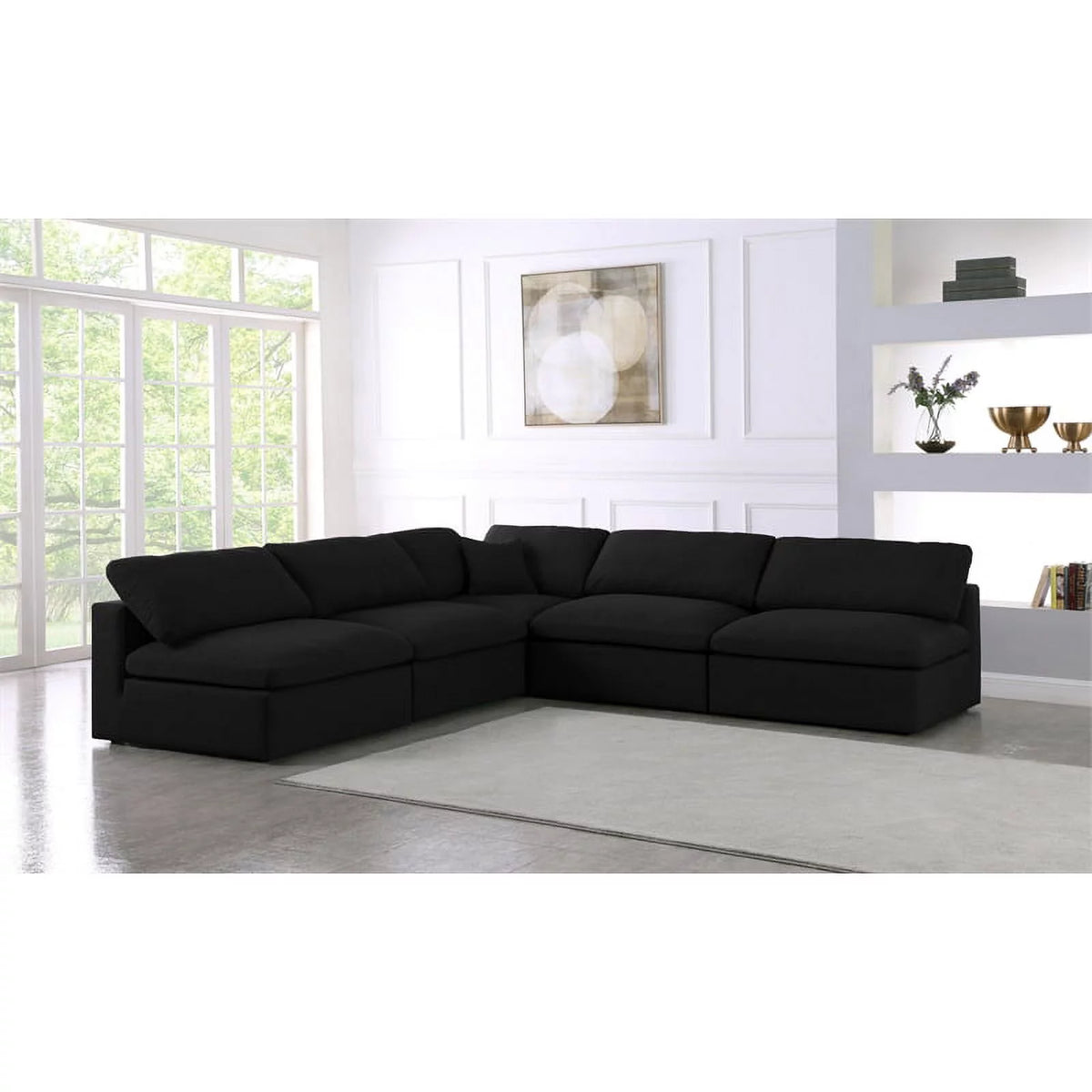 Black Linen Fabric Modular Sectional S834464