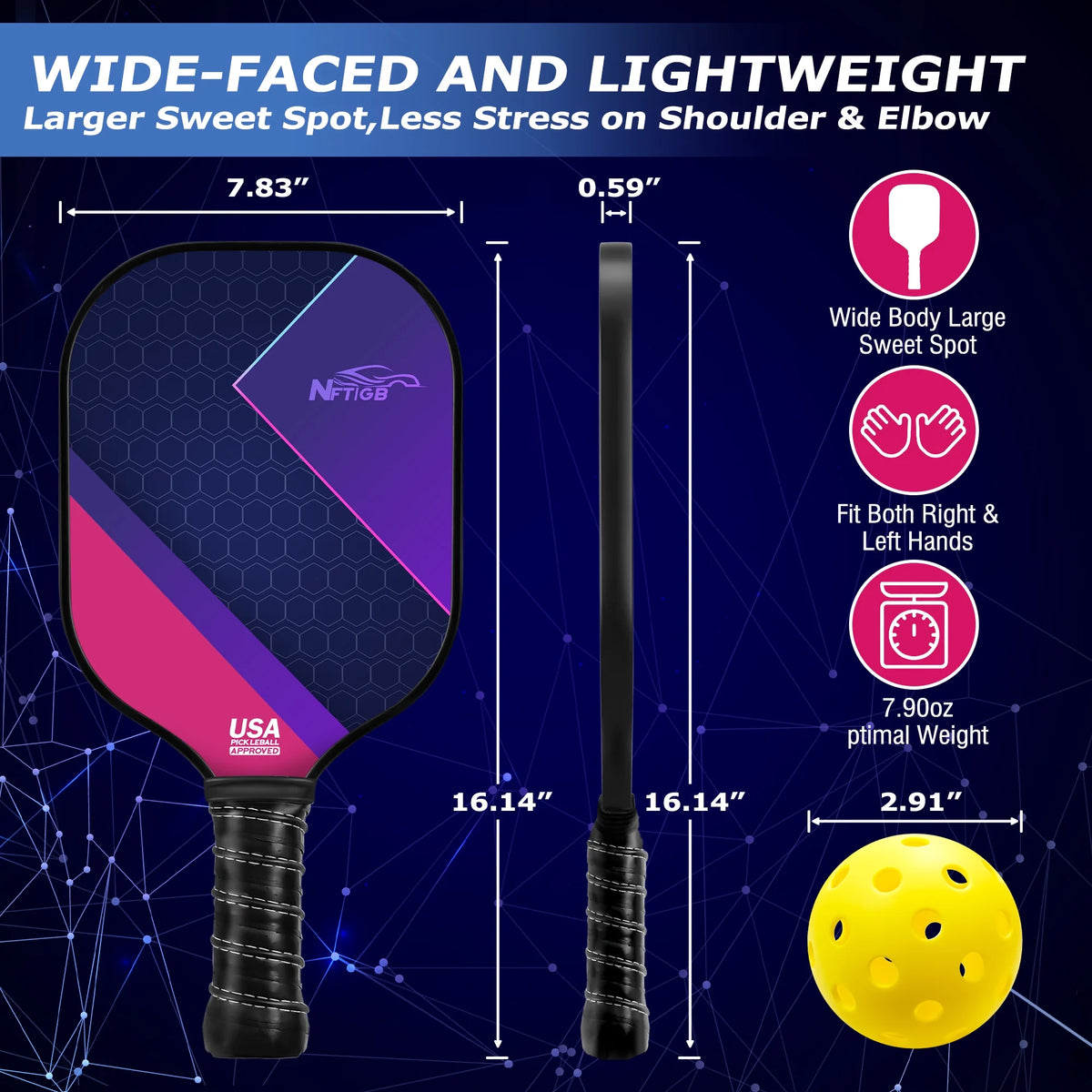 USAPA Approved Fiberglass Pickleball Set of 2 E6421