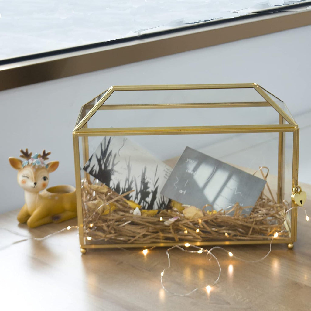 Large Vintage Rectangle Glass Card Box with Lid C363443